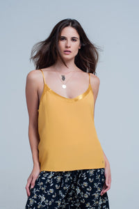 Q2 Women's Blouse Mustard Cami Top with Shiny Pattern