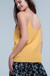 Q2 Women's Blouse Mustard Cami Top with Shiny Pattern