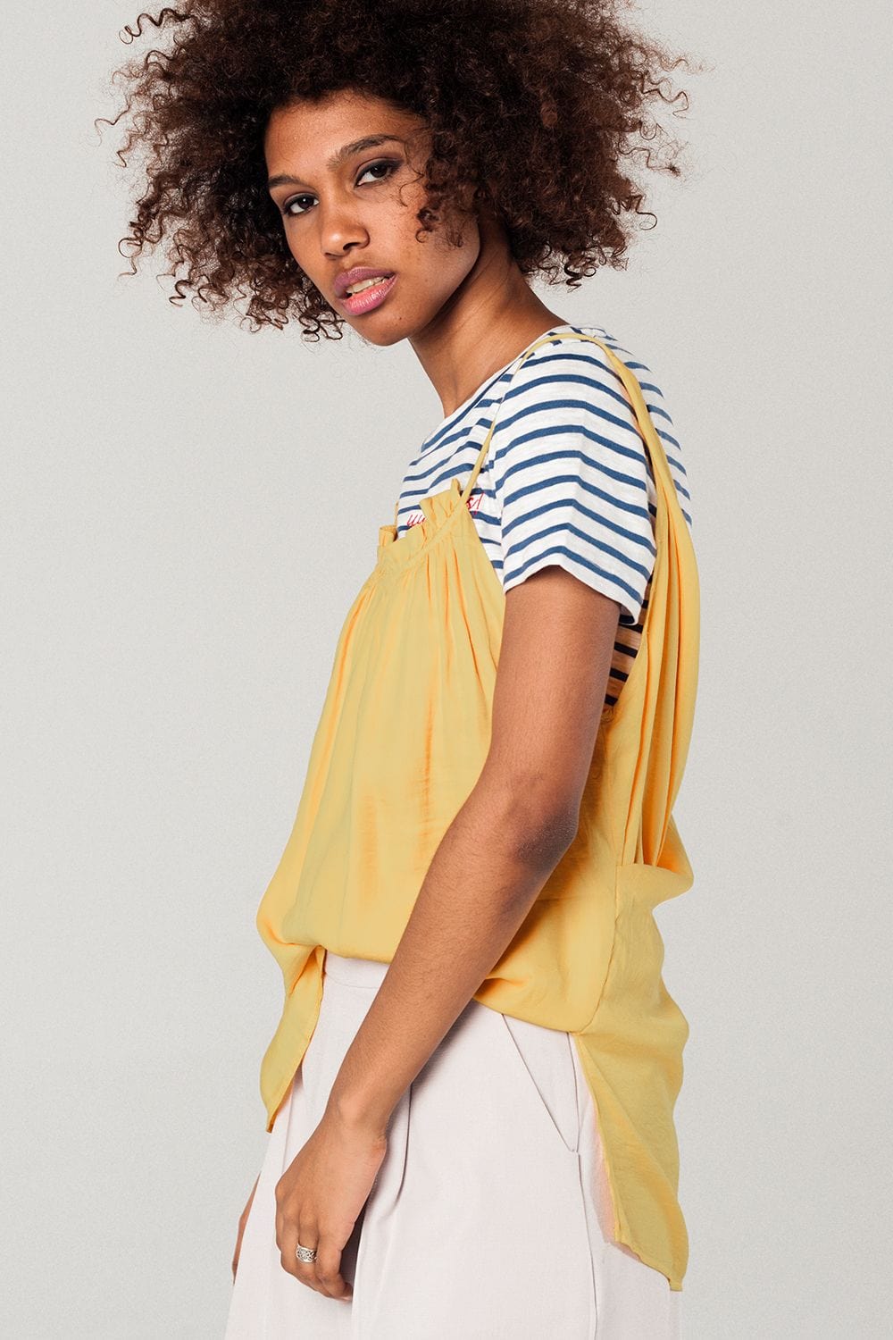 Q2 Women's Blouse Mustard top with open back detail