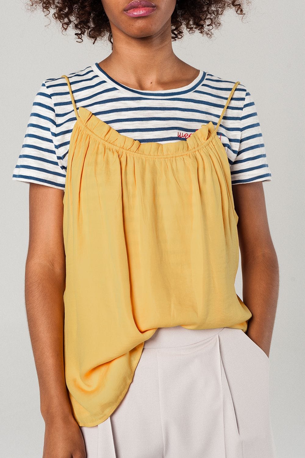 Q2 Women's Blouse Mustard top with open back detail