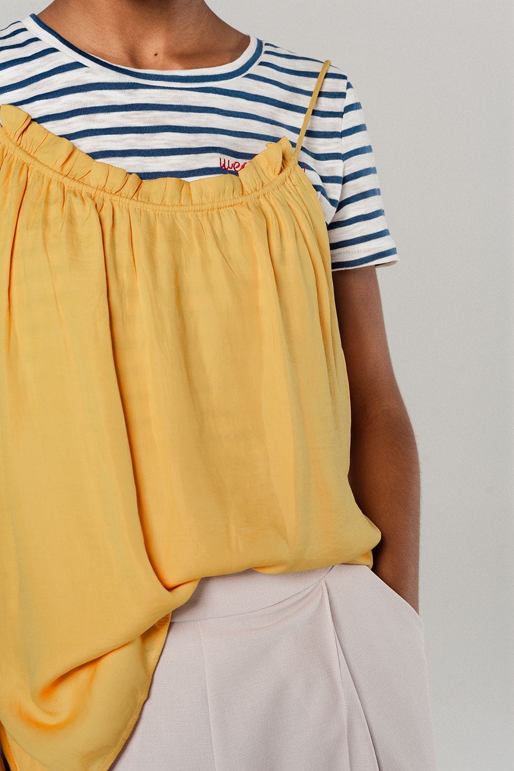 Q2 Women's Blouse Mustard top with open back detail