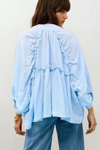 Q2 Women's Blouse One Size / Blue Balloon-Sleeve Striped Blouse In Baby Blue