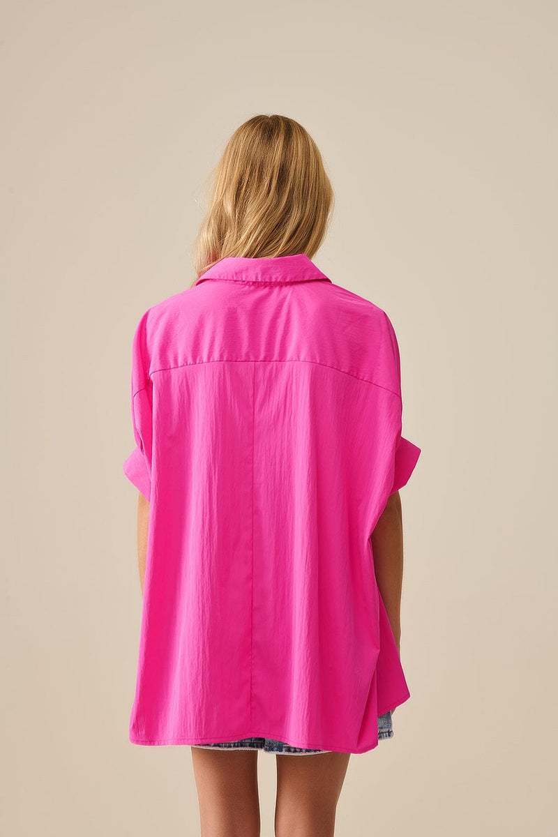 Q2 Women's Blouse One Size / Fuchsia Embroidered Palm Trees Fuchsia Oversized Shirt