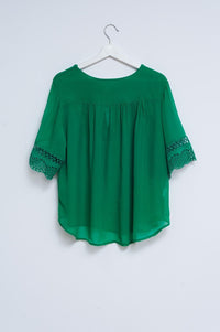 Q2 Women's Blouse One Size / Green / China Broderie Tie Front Blouse in Green