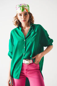 Q2 Women's Blouse One Size / Green / China Pocket Detail Oversized shirt in Green