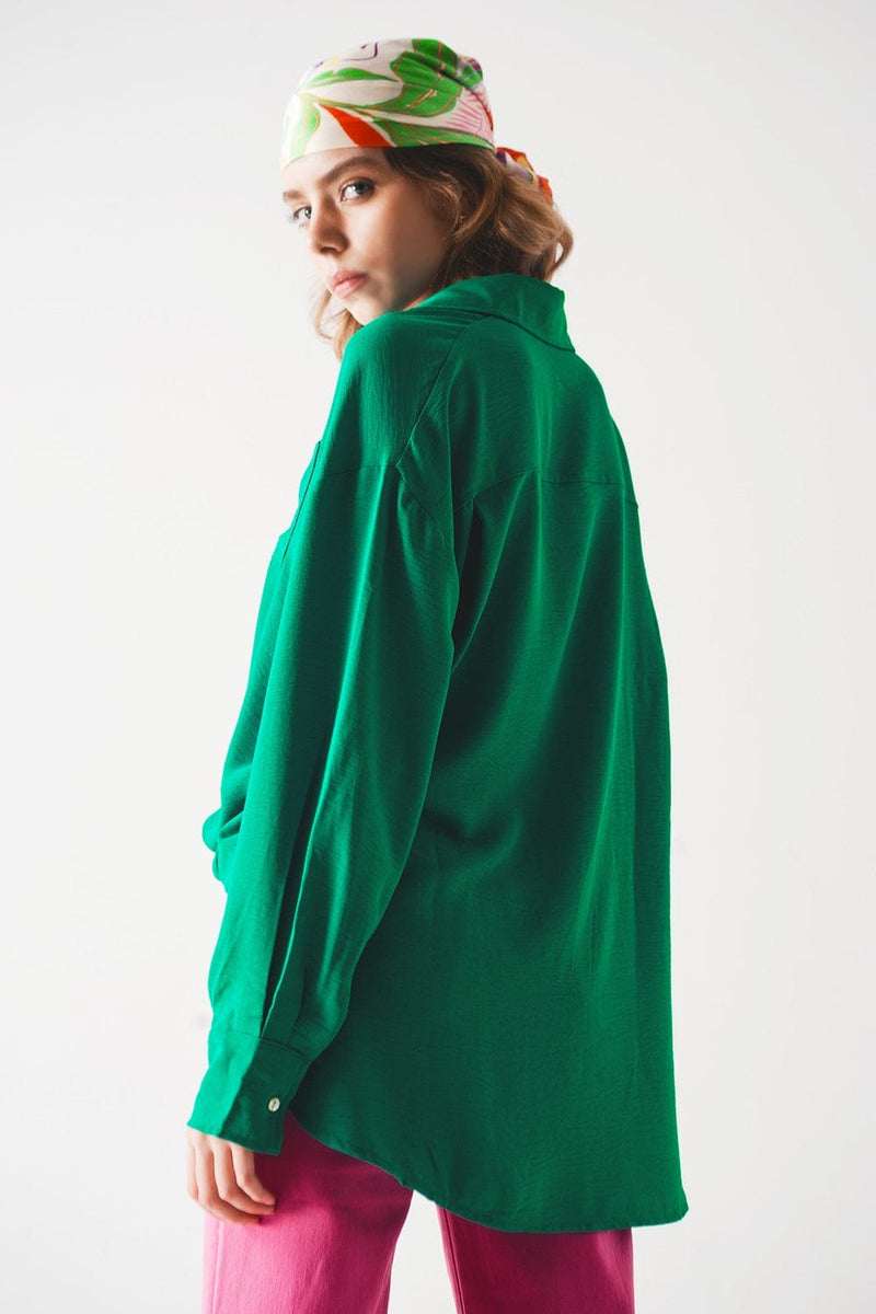 Q2 Women's Blouse One Size / Green / China Pocket Detail Oversized shirt in Green