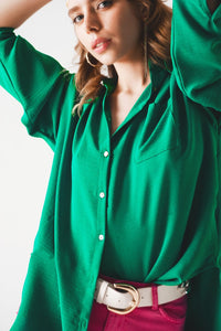 Q2 Women's Blouse One Size / Green / China Pocket Detail Oversized shirt in Green