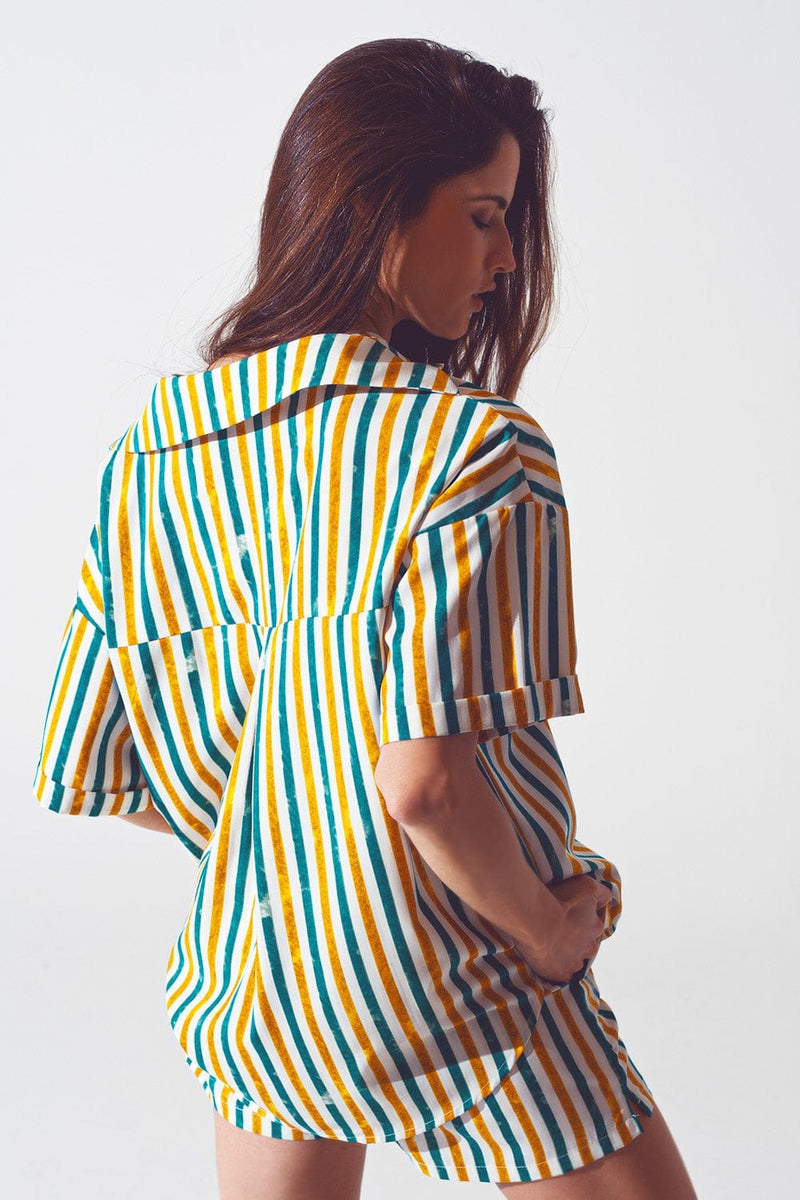 Q2 Women's Blouse One Size / Green / China Relaxed Shirt in Green Stripe