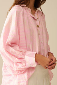 Q2 Women's Blouse One Size / Pink Balloon-Sleeve Striped Blouse In Pink