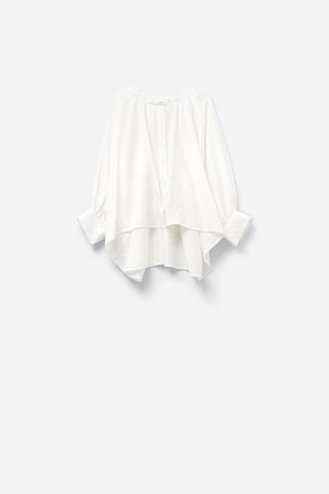 Q2 Women's Blouse One Size / White Balloon-Sleeve Striped Blouse In White