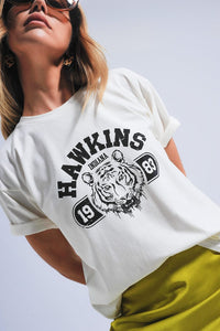 Q2 Women's Blouse One Size / White / China Indiana Hawkins Tiger Short Sleeve T-Shirt