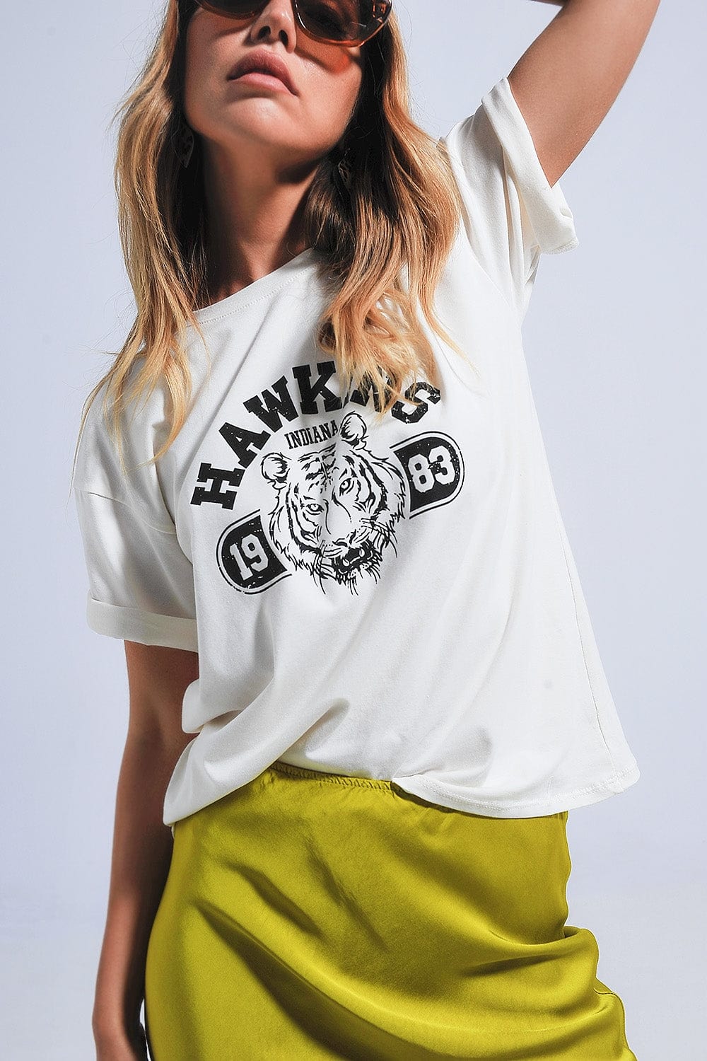 Q2 Women's Blouse One Size / White / China Indiana Hawkins Tiger Short Sleeve T-Shirt