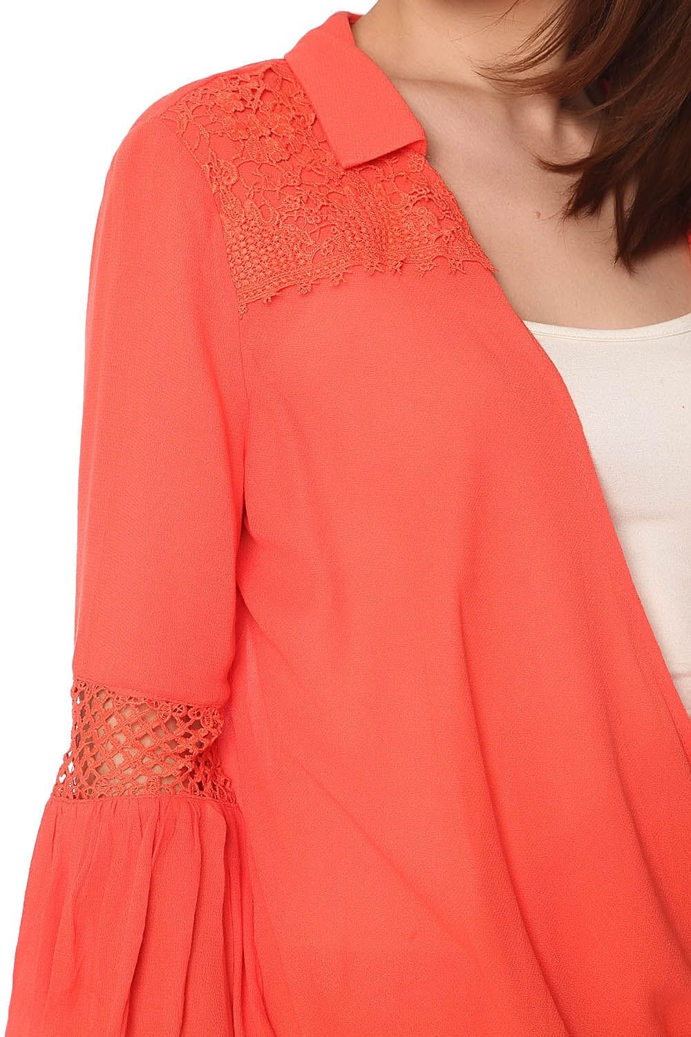 Q2 Women's Blouse Orange blouse with wrap front and draped detail