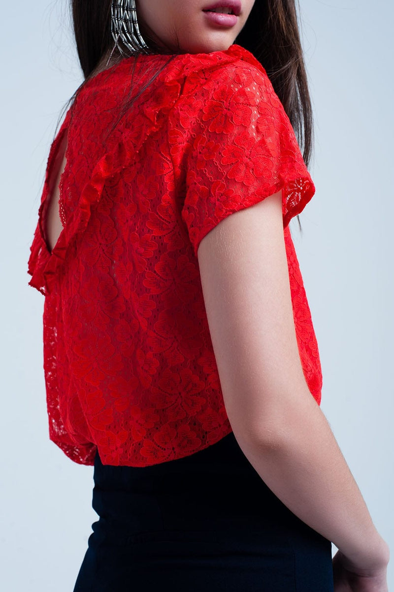 Q2 Women's Blouse Orange flower lace top