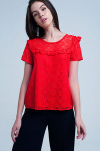 Q2 Women's Blouse Orange flower lace top