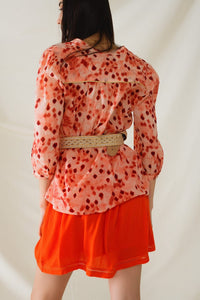 Q2 Women's Blouse Orange Shirt With Abstract Print And 3/4 Length Sleeves