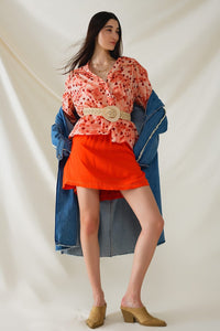 Q2 Women's Blouse Orange Shirt With Abstract Print And 3/4 Length Sleeves