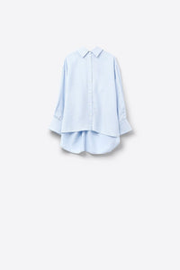 Q2 Women's Blouse Oversized Baby Blue Shirt With Bow In The Back