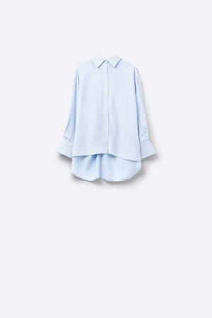 Q2 Women's Blouse Oversized Baby Blue Shirt With Bow In The Back