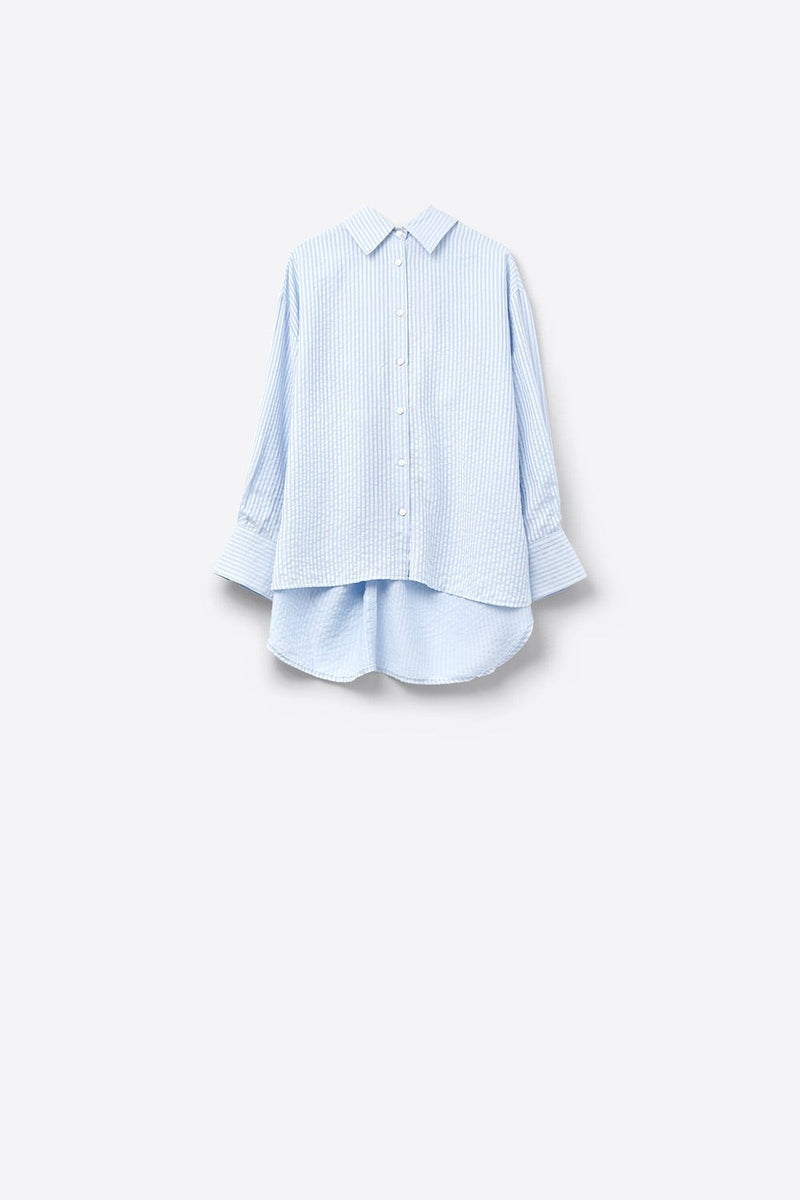 Q2 Women's Blouse Oversized Baby Blue Shirt With Bow In The Back