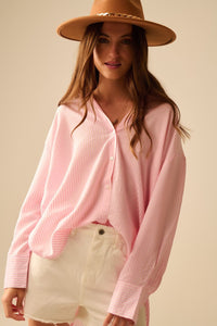 Q2 Women's Blouse Oversized Baby Pink Shirt With Bow In The Back