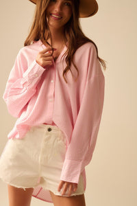 Q2 Women's Blouse Oversized Baby Pink Shirt With Bow In The Back