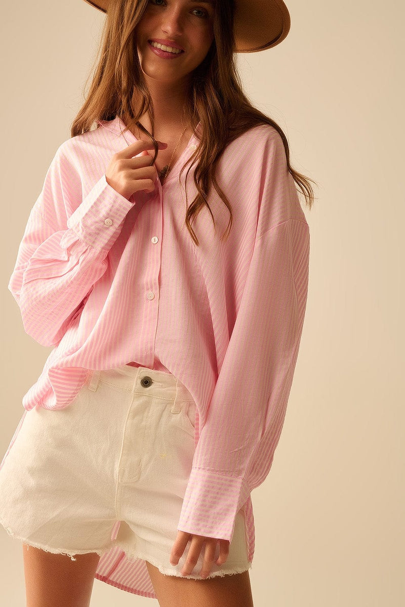 Q2 Women's Blouse Oversized Baby Pink Shirt With Bow In The Back