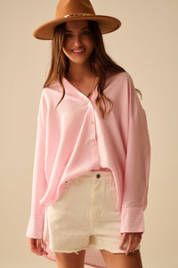 Q2 Women's Blouse Oversized Baby Pink Shirt With Bow In The Back