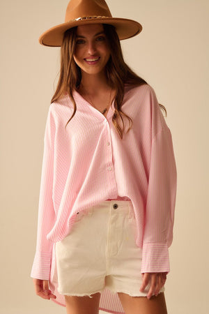 Q2 Women's Blouse Oversized Baby Pink Shirt With Bow In The Back