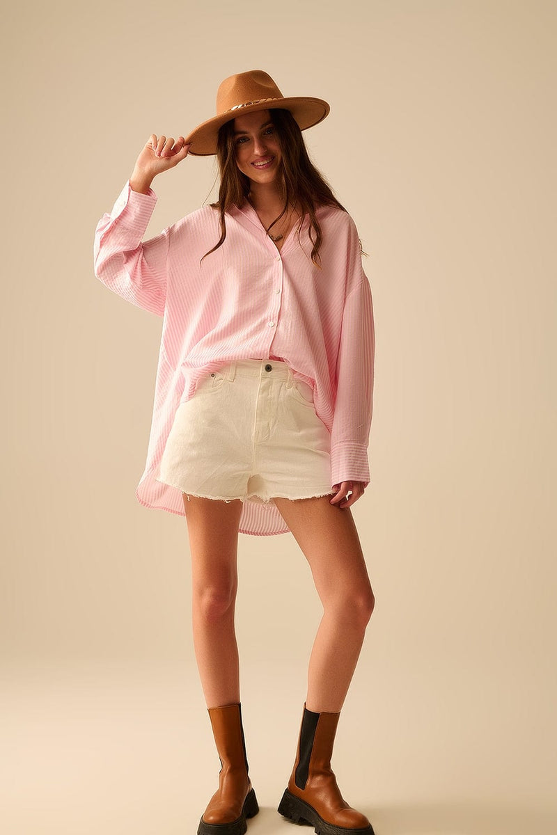Q2 Women's Blouse Oversized Baby Pink Shirt With Bow In The Back