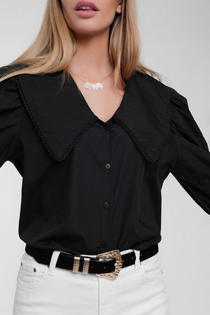 Q2 Women's Blouse Oversized Collared Shirt in Black