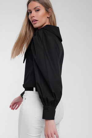 Q2 Women's Blouse Oversized Collared Shirt in Black