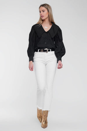 Q2 Women's Blouse Oversized Collared Shirt in Black