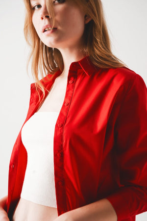 Q2 Women's Blouse Oversized Shirt in Bold Red