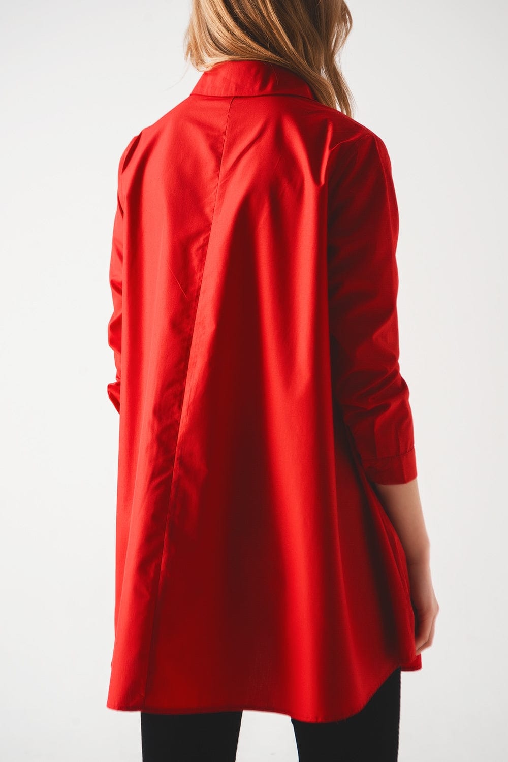 Q2 Women's Blouse Oversized Shirt in Bold Red