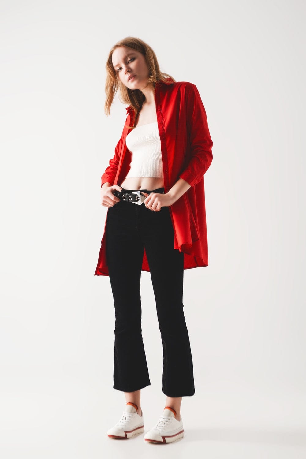 Q2 Women's Blouse Oversized Shirt in Bold Red