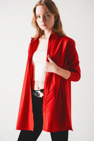 Q2 Women's Blouse Oversized Shirt in Bold Red
