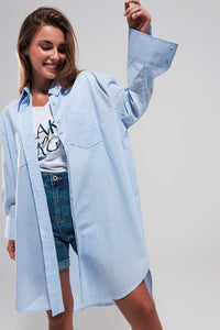 Q2 Women's Blouse Oversized Shirt in Light Blue