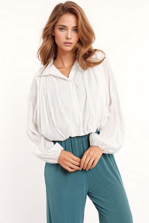 Q2 Women's Blouse Oversized Tencel Shirt With Balloon Sleeves In White