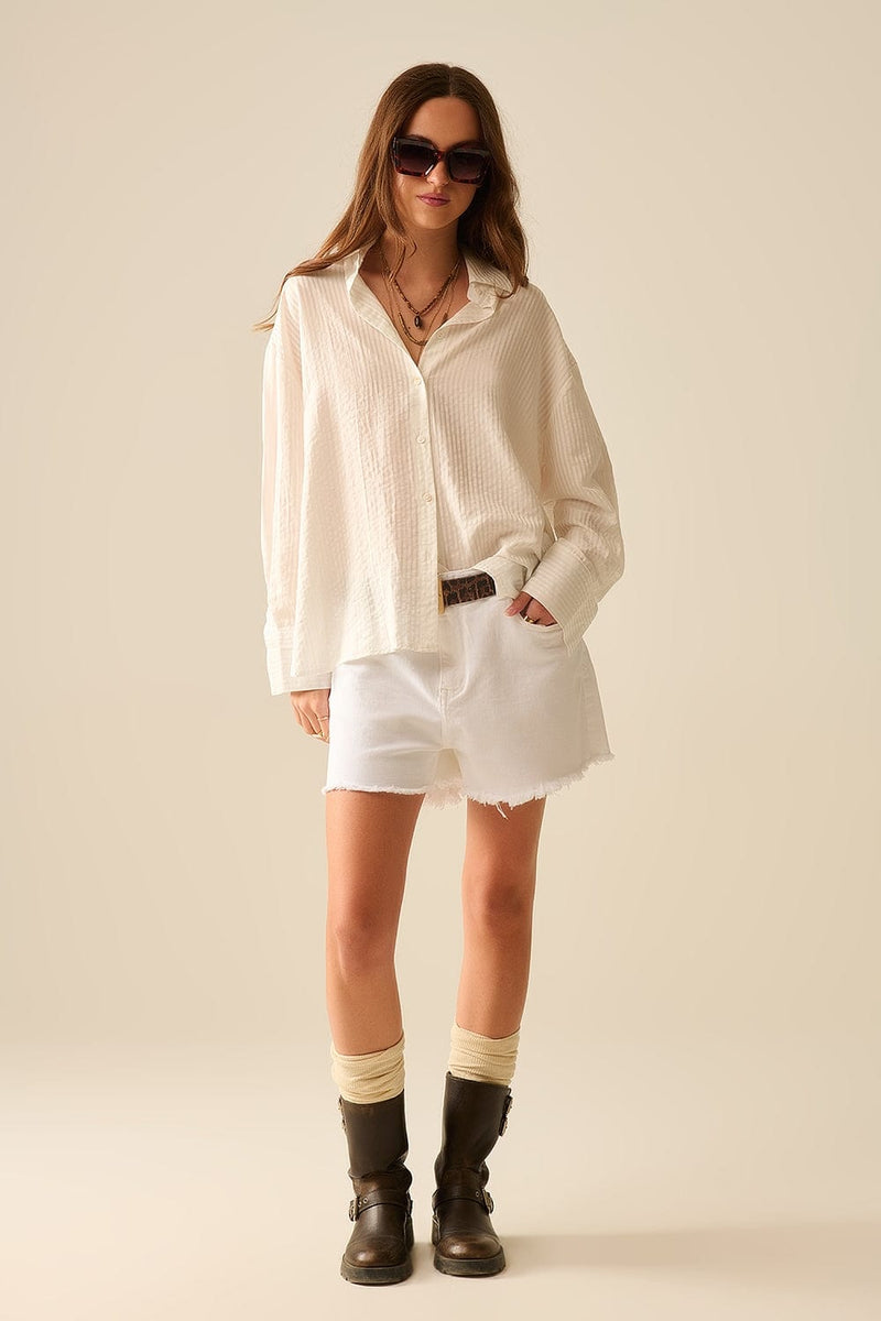 Q2 Women's Blouse Oversized White Shirt With Bow In The Back