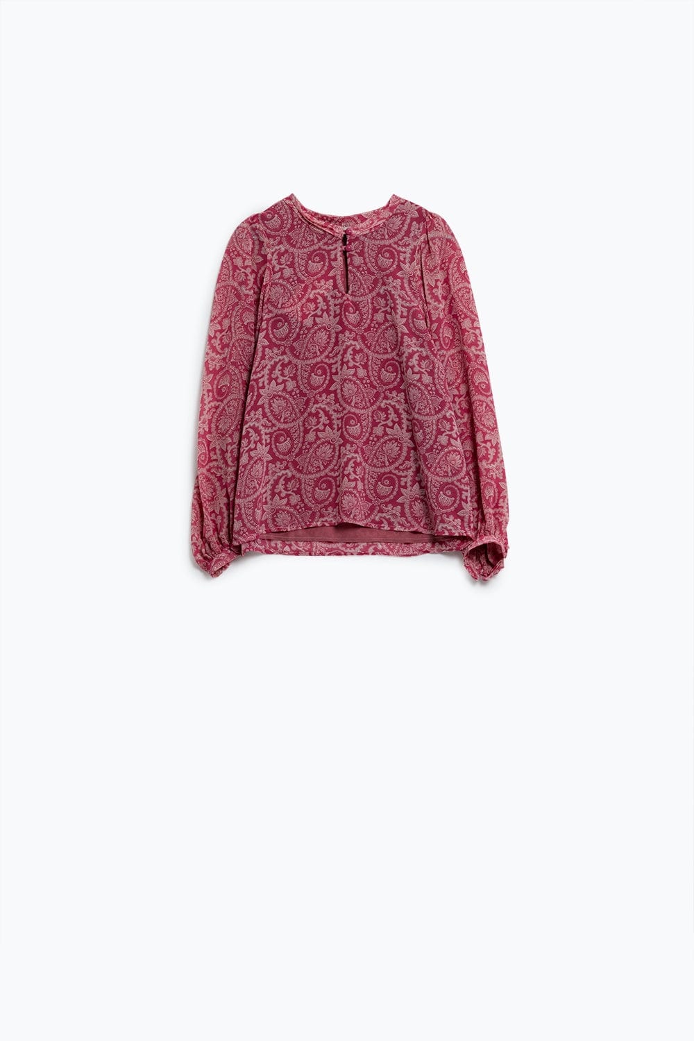 Q2 Women's Blouse Pink Chiffon Blouse With Floral Print And Long Balloon Sleeves