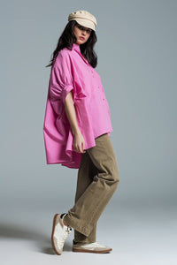 Q2 Women's Blouse Pink Oversized Blouse With Short Sleeves