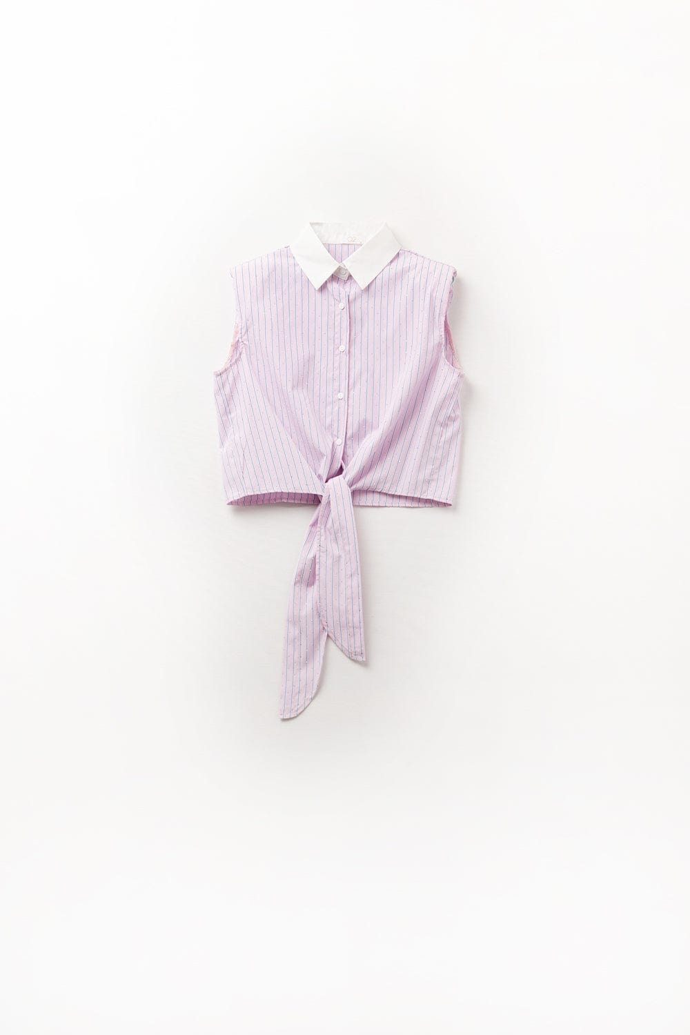 Q2 Women's Blouse Pink Sleeveless Crop Top With Front Knot