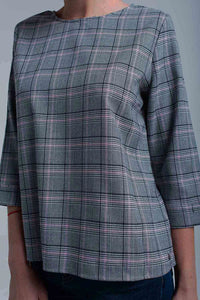 Q2 Women's Blouse Pink tartan pattern top with ribbons