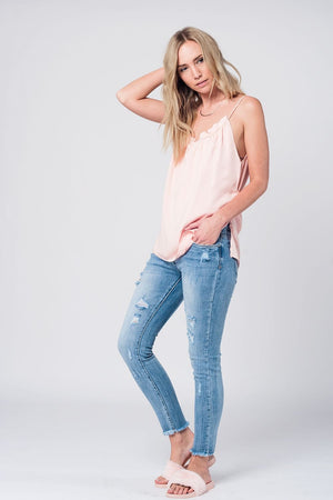 Q2 Women's Blouse Pink top with open back detail