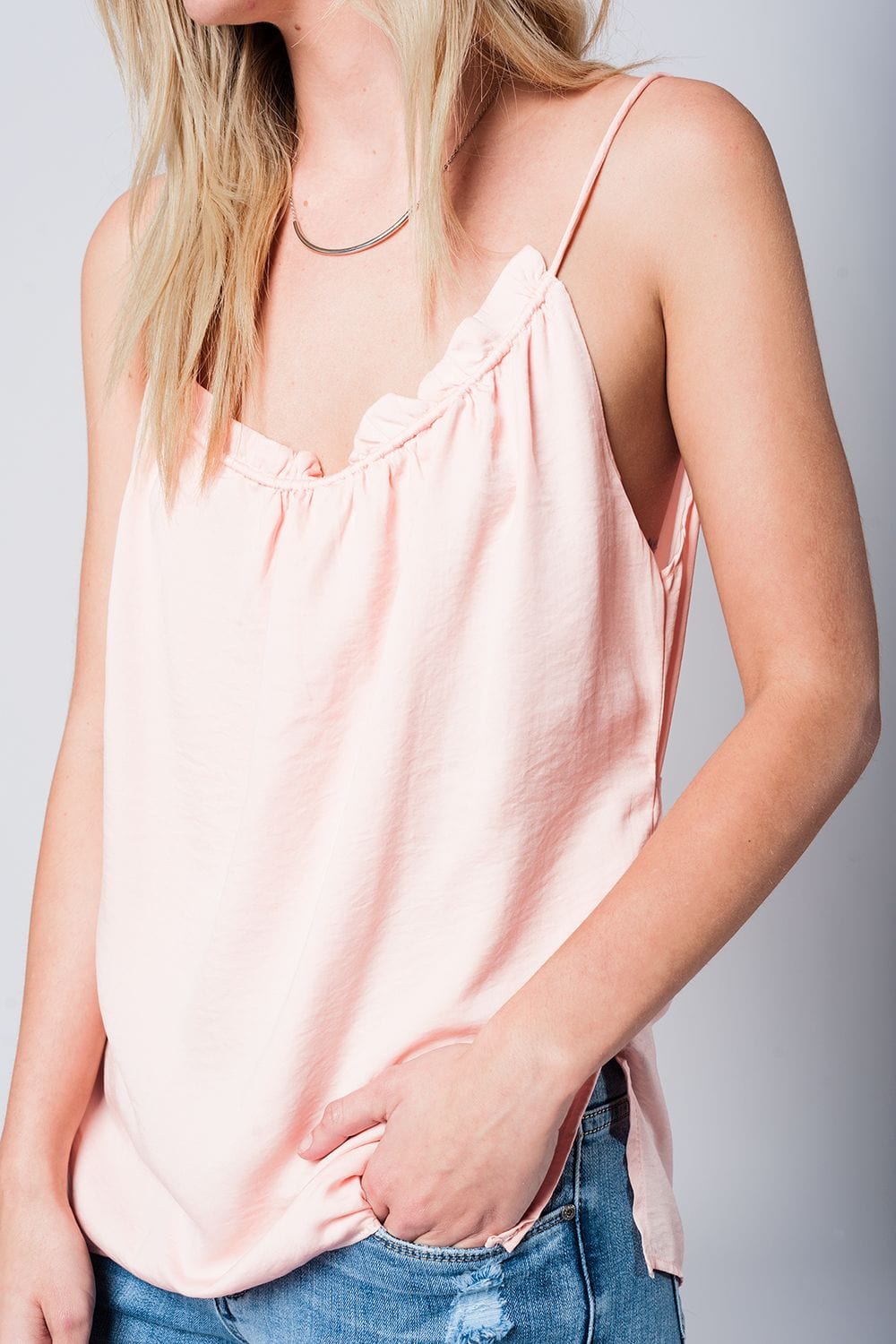 Q2 Women's Blouse Pink top with open back detail