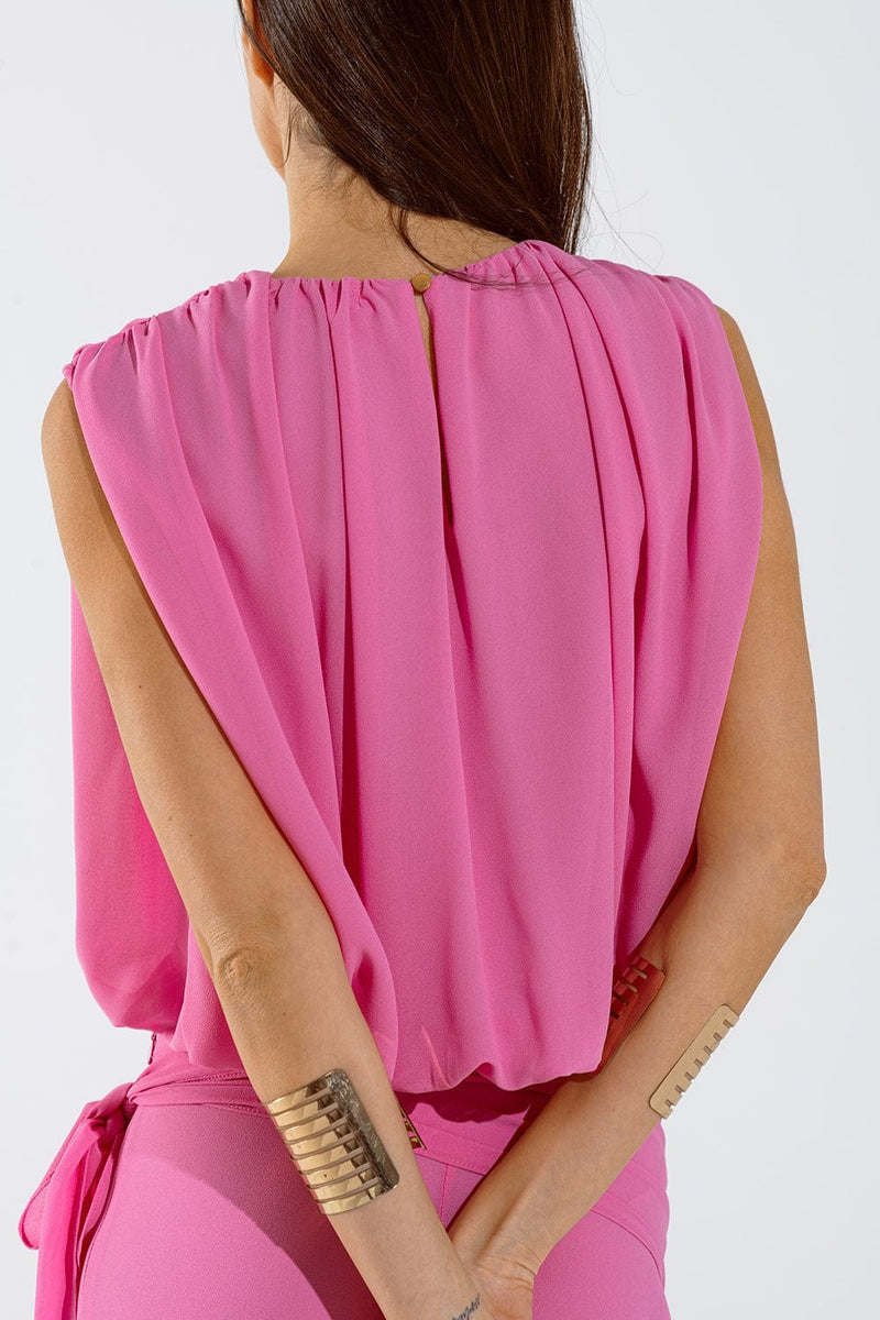 Q2 Women's Blouse Pink Top With Ruche Design