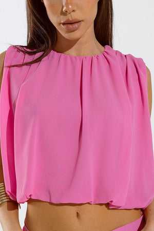 Q2 Women's Blouse Pink Top With Ruche Design