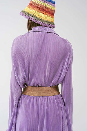 Q2 Women's Blouse Pleated Satin Wrap Top in lilac