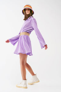 Q2 Women's Blouse Pleated Satin Wrap Top in lilac